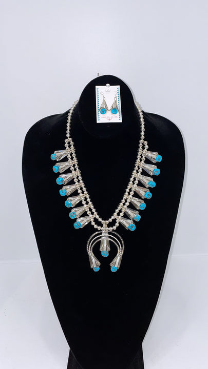 Woman’s Squash Blossom Necklace Set w/ Kingman Turquoise