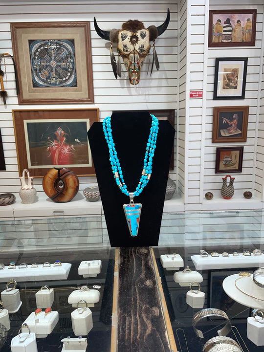 Turquoise Inlay Pendant and Necklace by Daniel Coriz